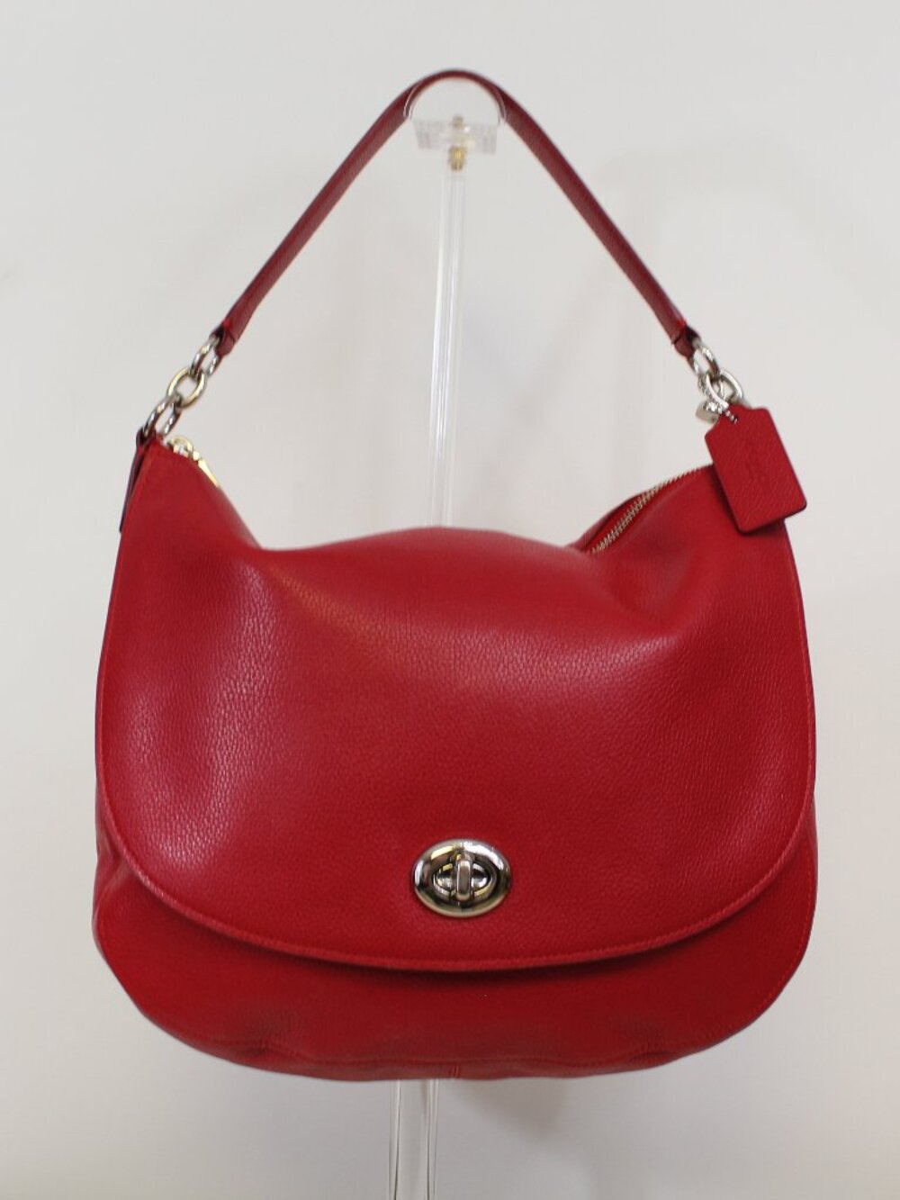 Coach Clarkson Turnlock Hobo Red Pebbled Leather Shoulder Bag Slouchy Minimalist